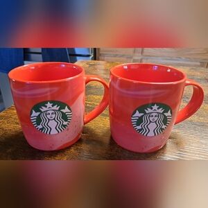Set of 2 Starbucks Christmas Marble  Swirl Red Coffee Tea Mug Cup  11 Oz